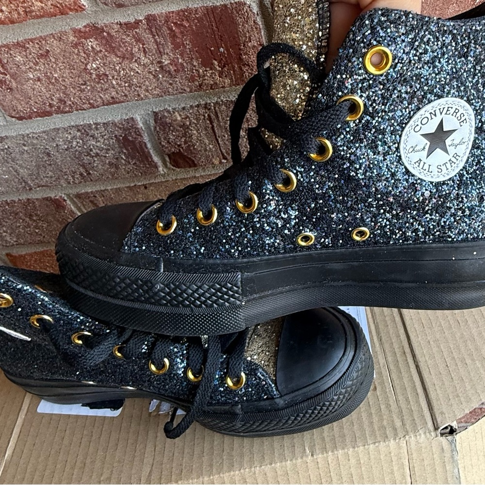 Custom Converse Black and Gold glitter High-Tops - Picture 2 of 10